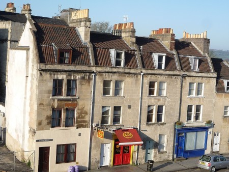 Row houses in Bath. Count the chimney pots.